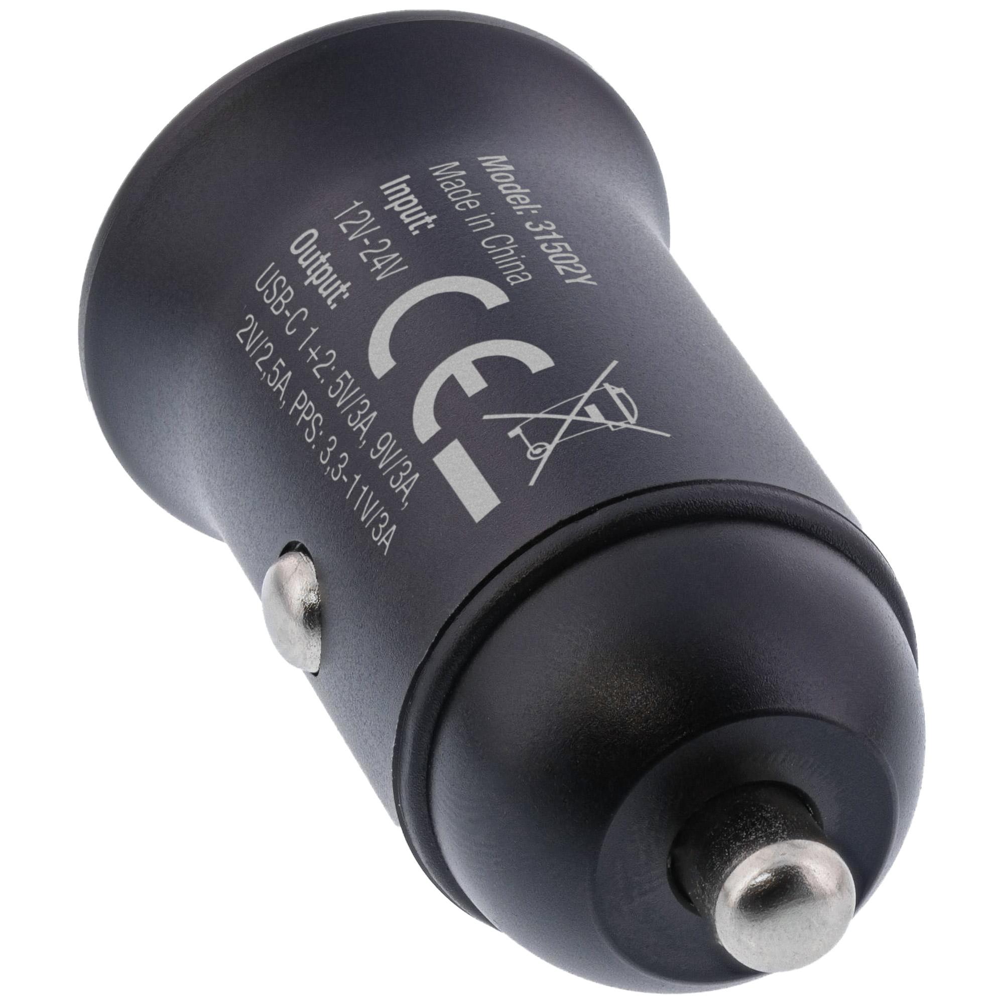 Adattatore di alimentazione USB per auto Power Delivery - 2x USB-C - nero