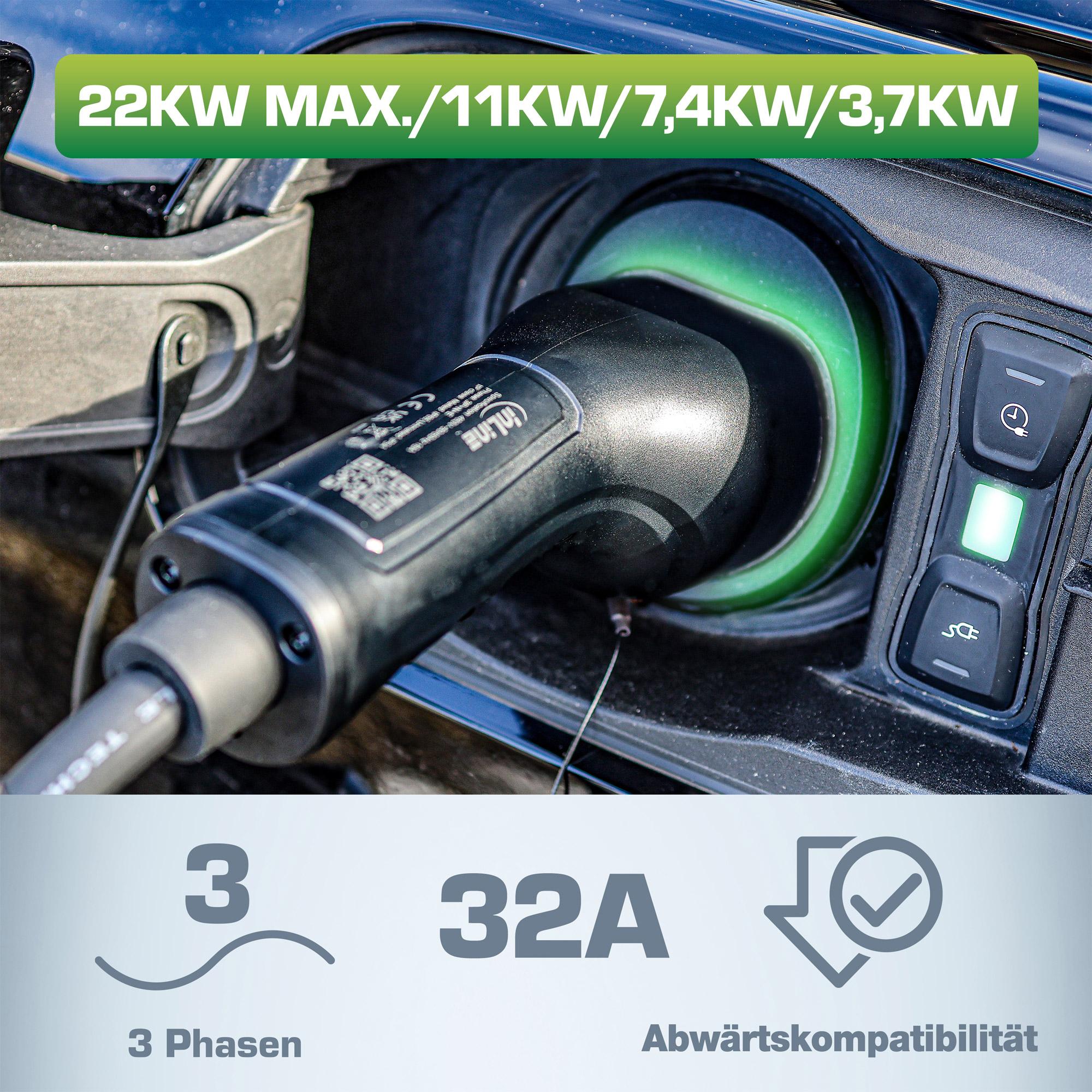 Cavo di ricarica per auto EV a spirale 22kW tipo 2 - trifase - 7,5 m