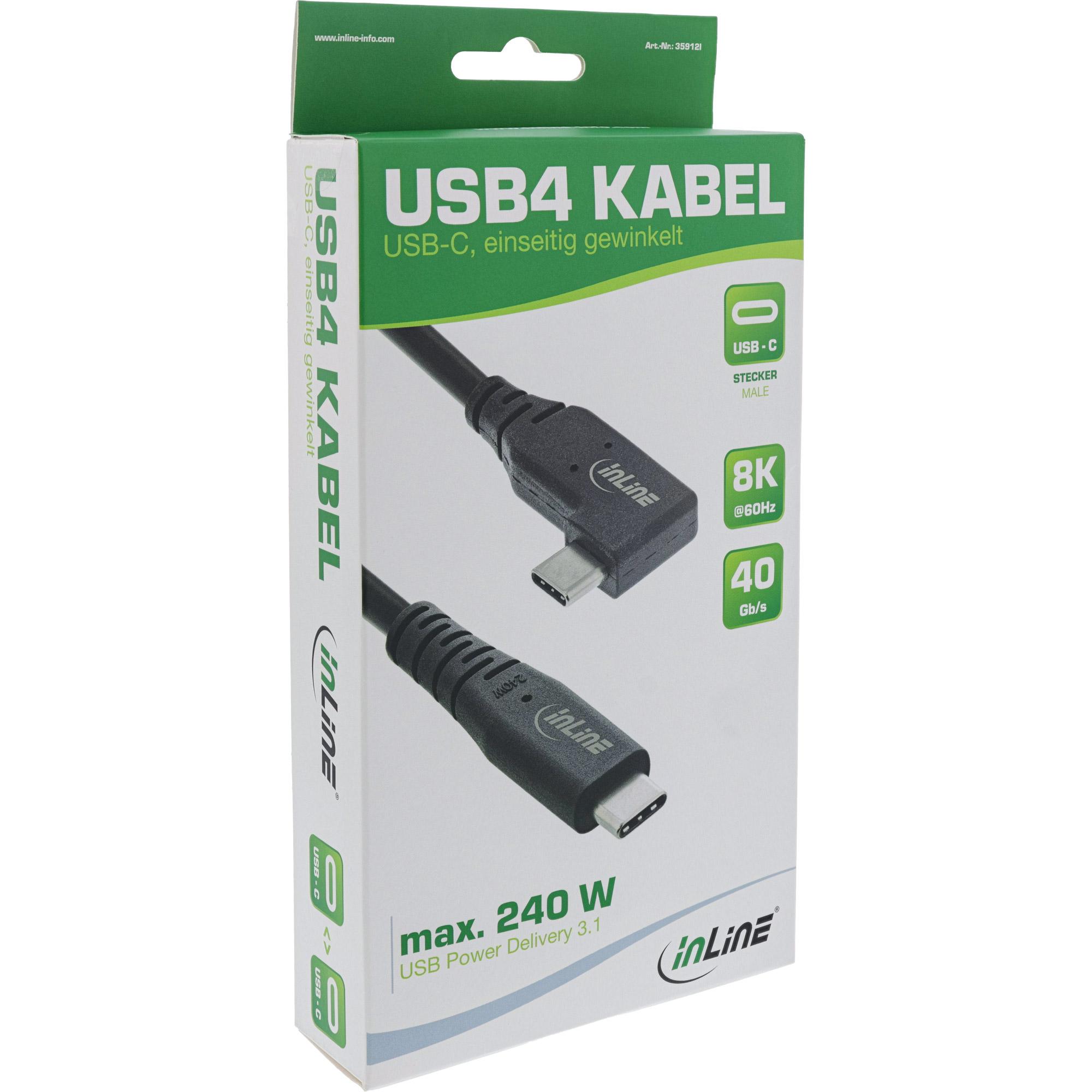 Cavo USB4 - USB-C angolato su un lato - PD 240W 8K60Hz - TPE nero - 1,5m