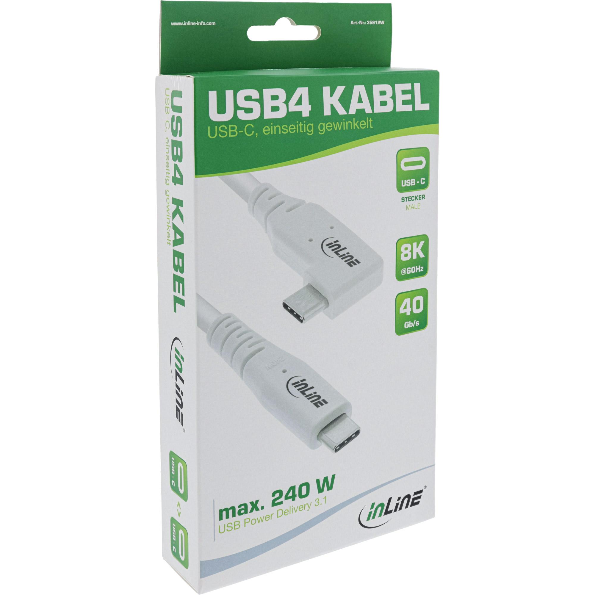 Cavo USB4 - USB-C - angolato a un'estremitÃ  - PD 240W - 8K60Hz - TPE - bianco - 1,5m