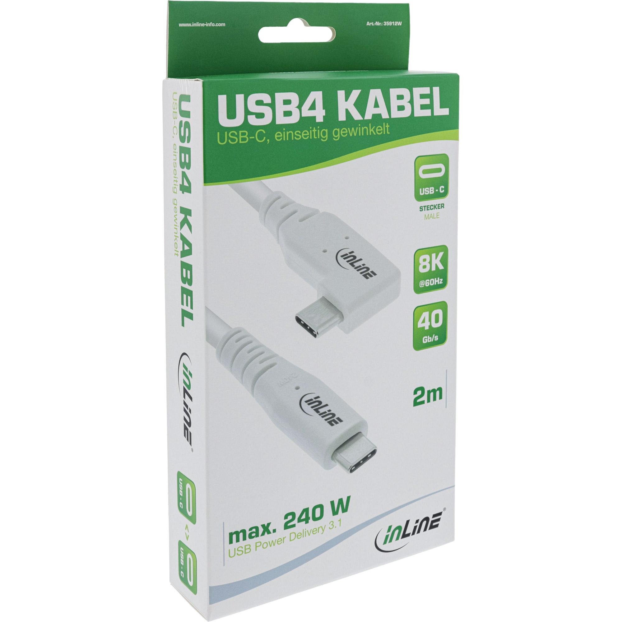 Cavo USB4 - USB-C - angolato a un'estremitÃ  - PD 240W - 8K60Hz - TPE - bianco - 2m