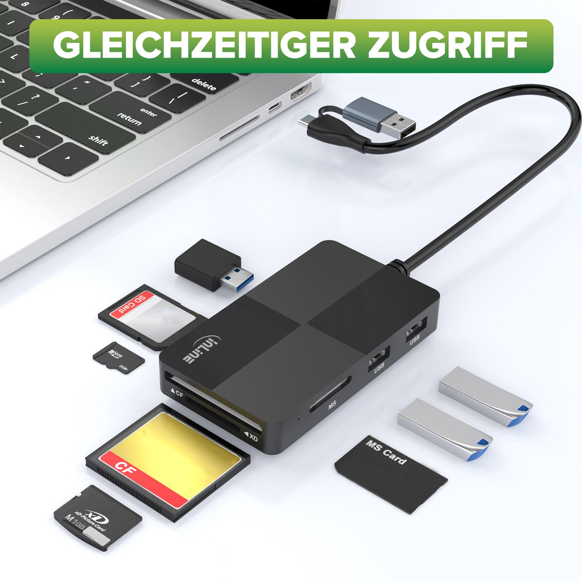 Hub lettore di schede multiplo USB 3.2 - SD-TF-MS-XD-CF - 3 porte USB-A - Doppio