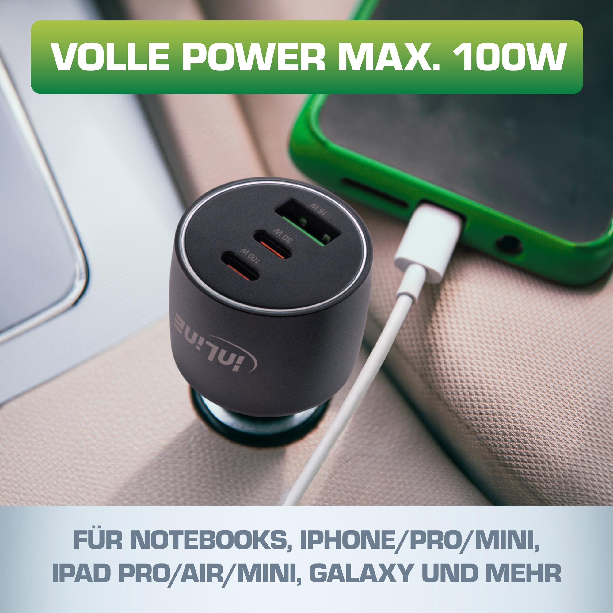 Adattatore di alimentazione USB per auto Power Delivery - 2x USB-C + QC 3.0 USB-A - nero