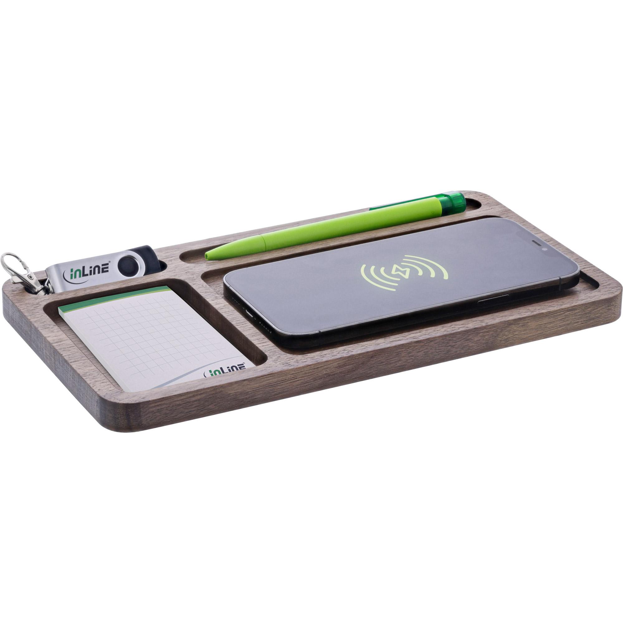 InLine WoodCharge - Organizer con superficie di ricarica Qi