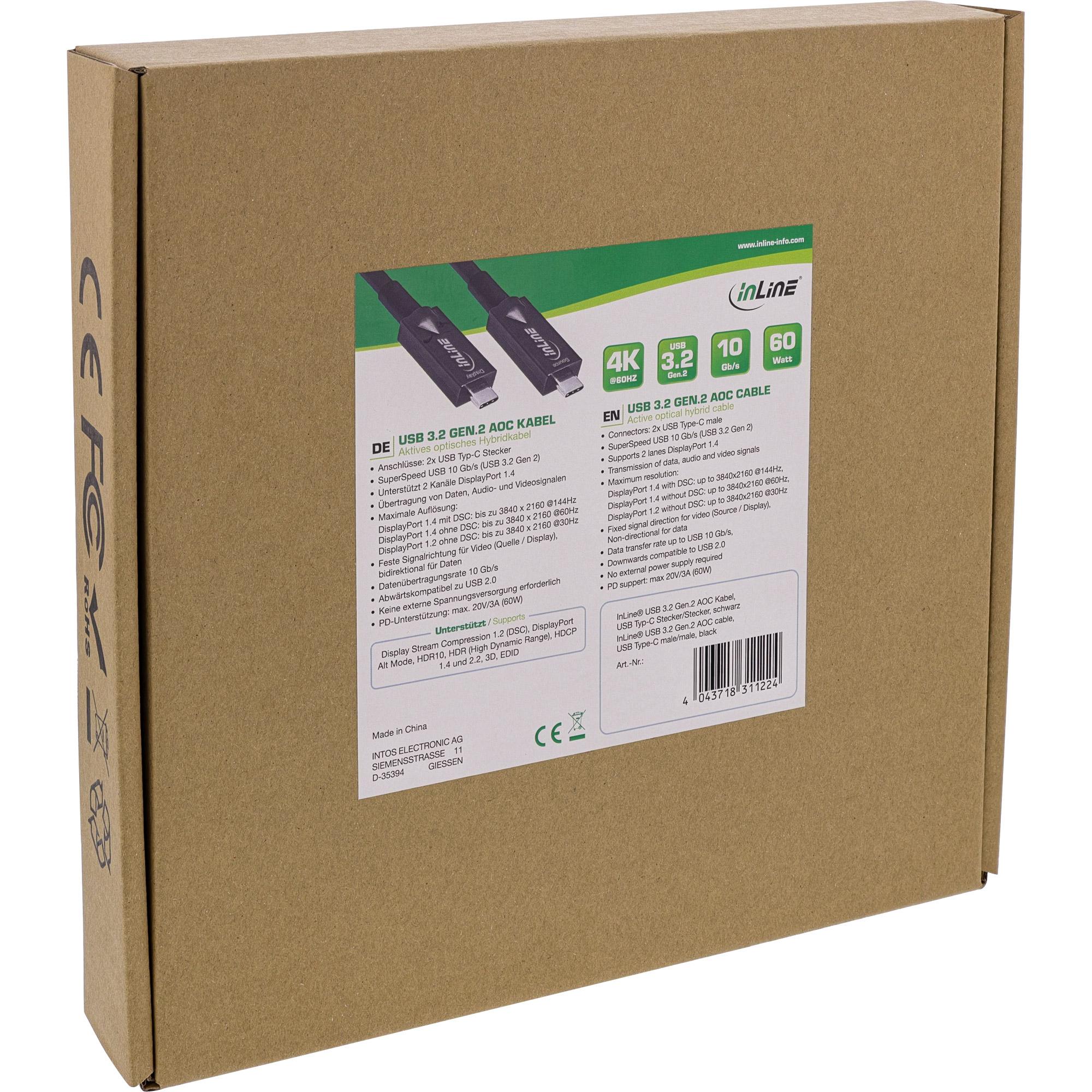 Cavo USB 3.2 Gen.2 AOC - USB-C maschio-maschio - nero - 15m