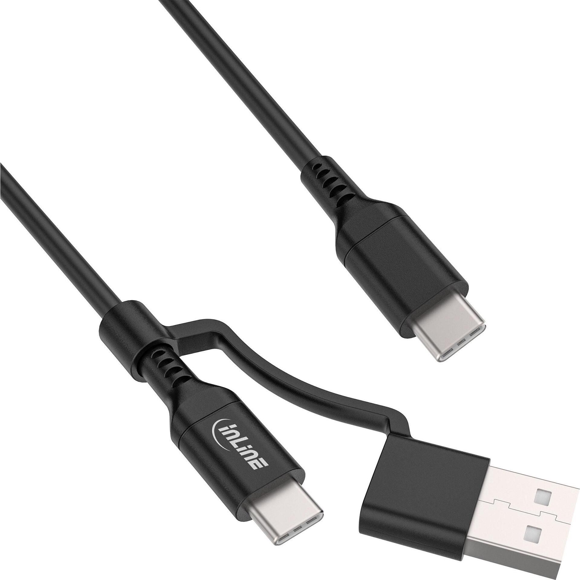 Cavo USB-C 2 in 1 + adattatore USB-A - USB 2.0 - 100 W - TPE - nero - 2 m - 2 m - USB C - USB C - USB 2