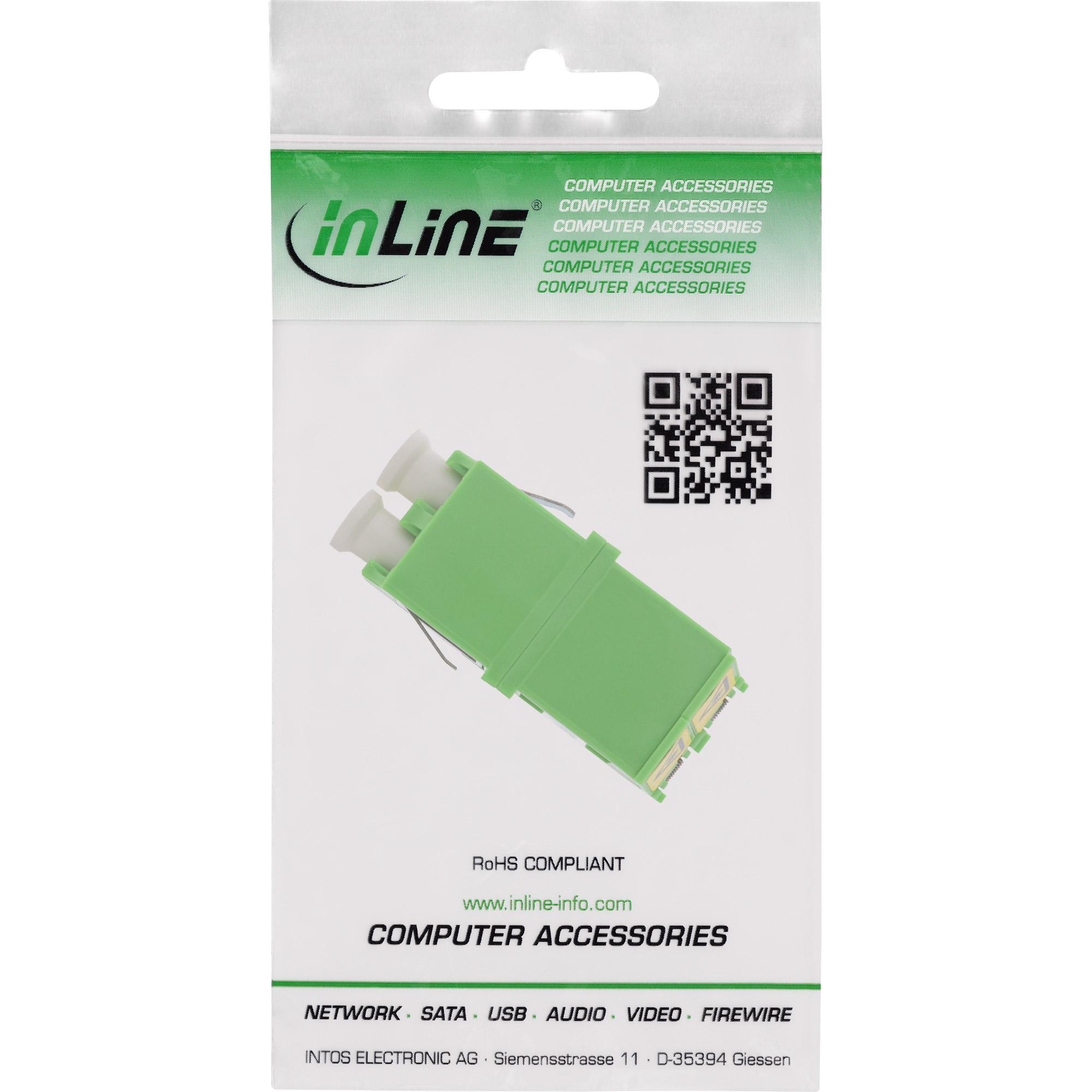 Accoppiatore per fibra ottica - duplex LC-LC - monomodale - verde - con otturatore - manicotto in ceramica - LC - femmina