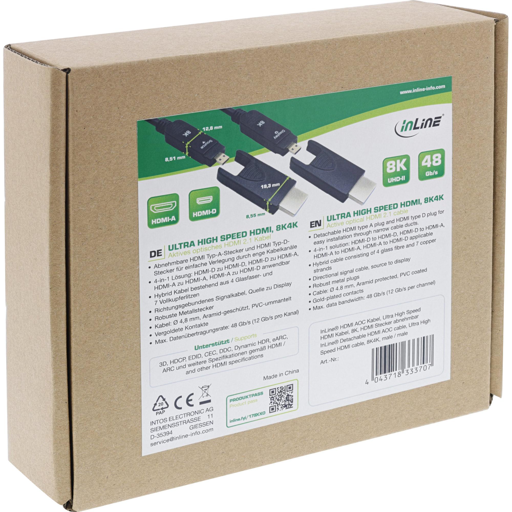 InLine Cavo HDMI AOC cavo HDMI Ultra High Speed 8K4K spina staccabile 10m