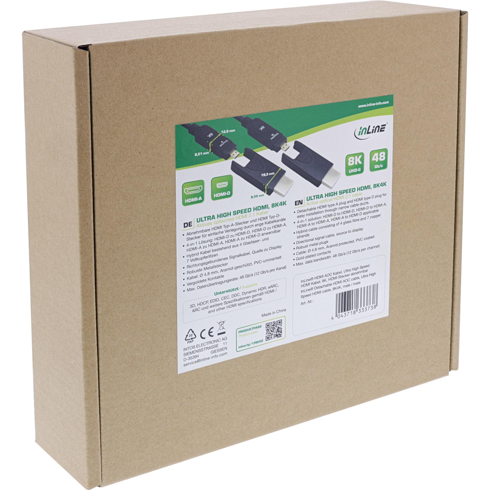 InLine Cavo HDMI AOC cavo HDMI Ultra High Speed 8K4K spina staccabile 40m
