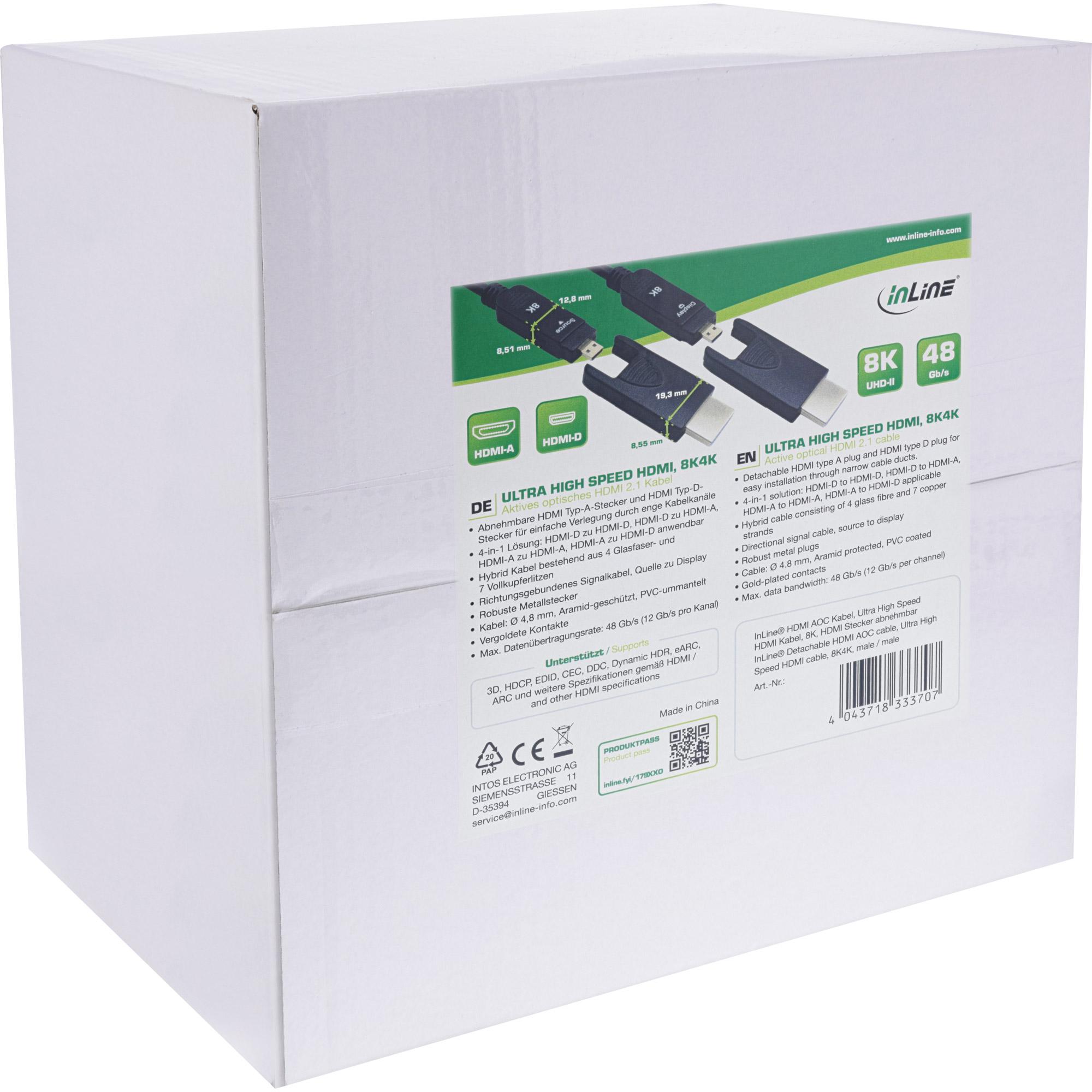 InLine Cavo HDMI AOC cavo HDMI Ultra High Speed 8K4K spina staccabile 80m