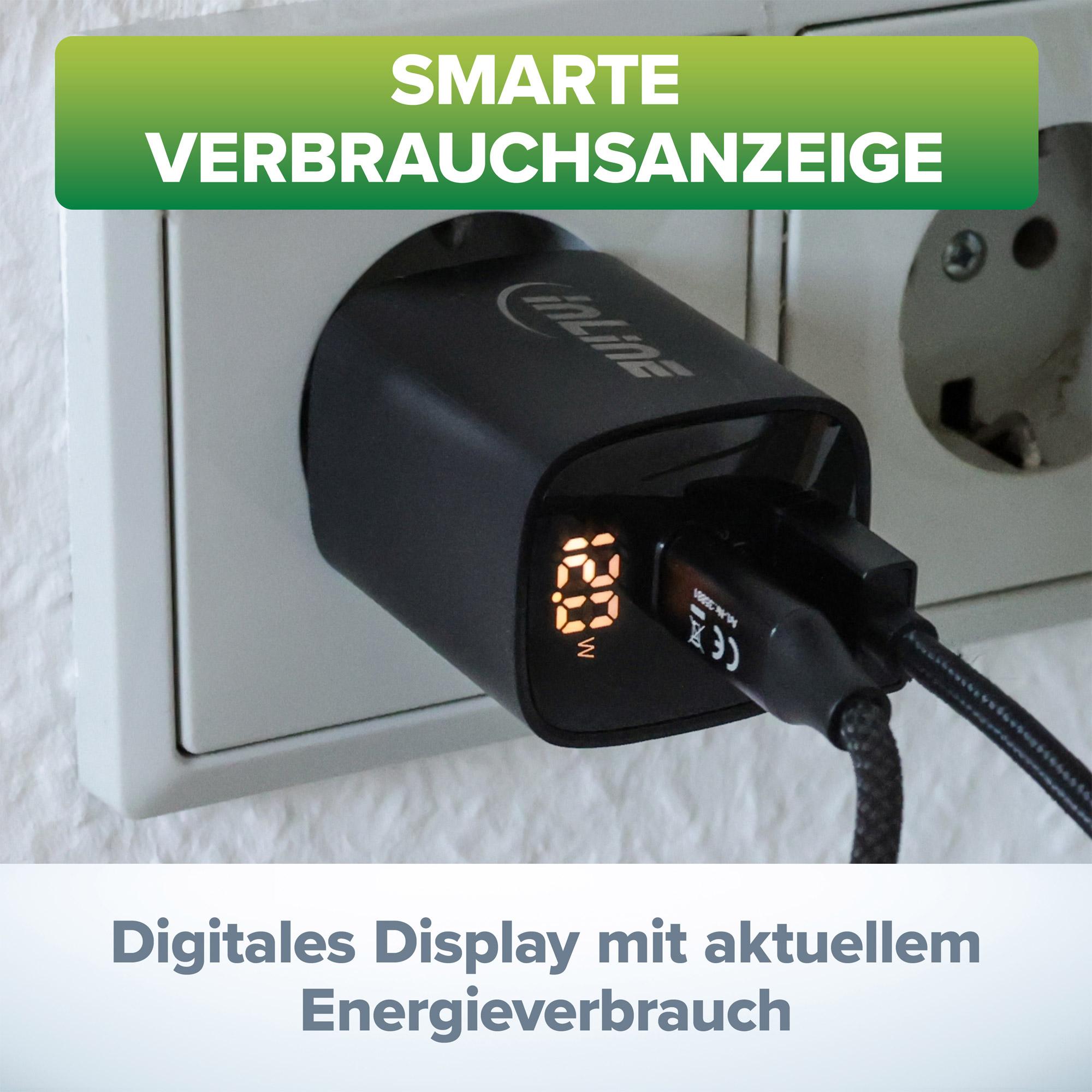 InLine Alimentatore USB PD caricatore GaN 2 porte USB-C USB-A 30W display