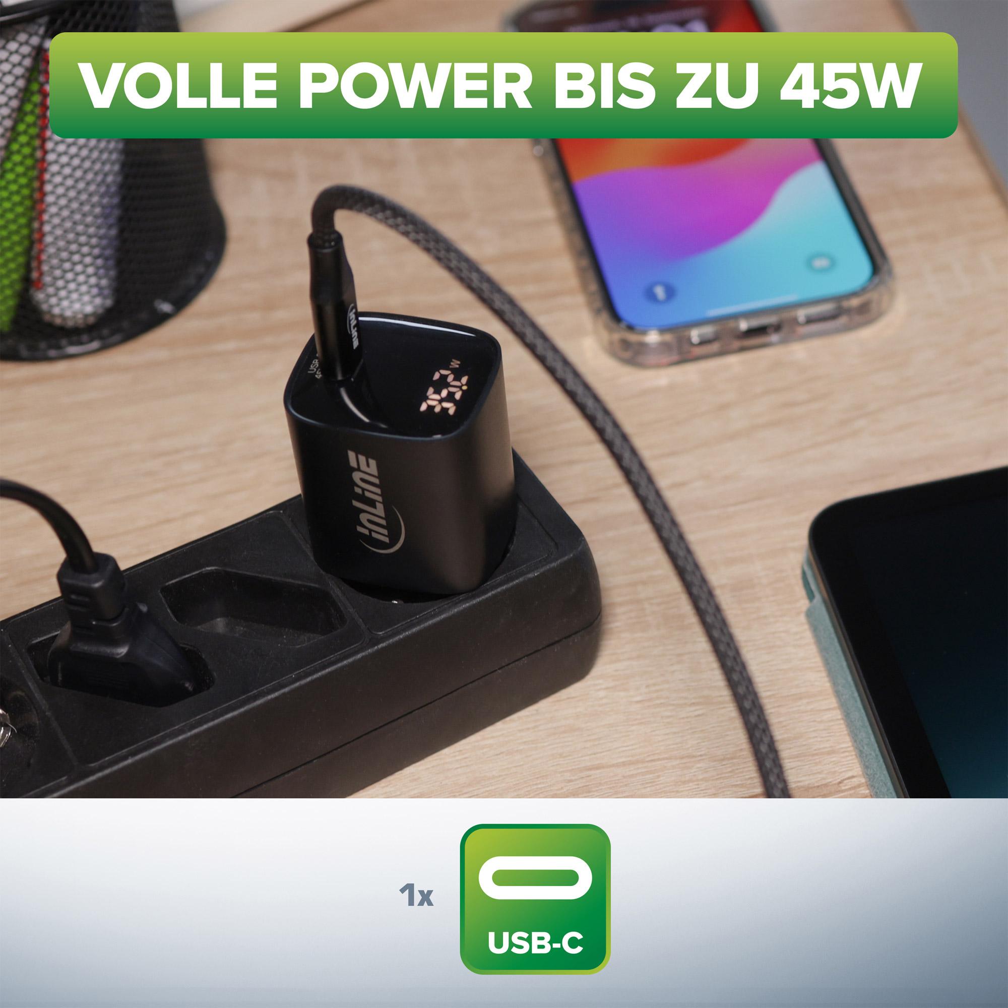 InLine Alimentatore USB PD caricatore GaN 1 porte USB-C 45W con display