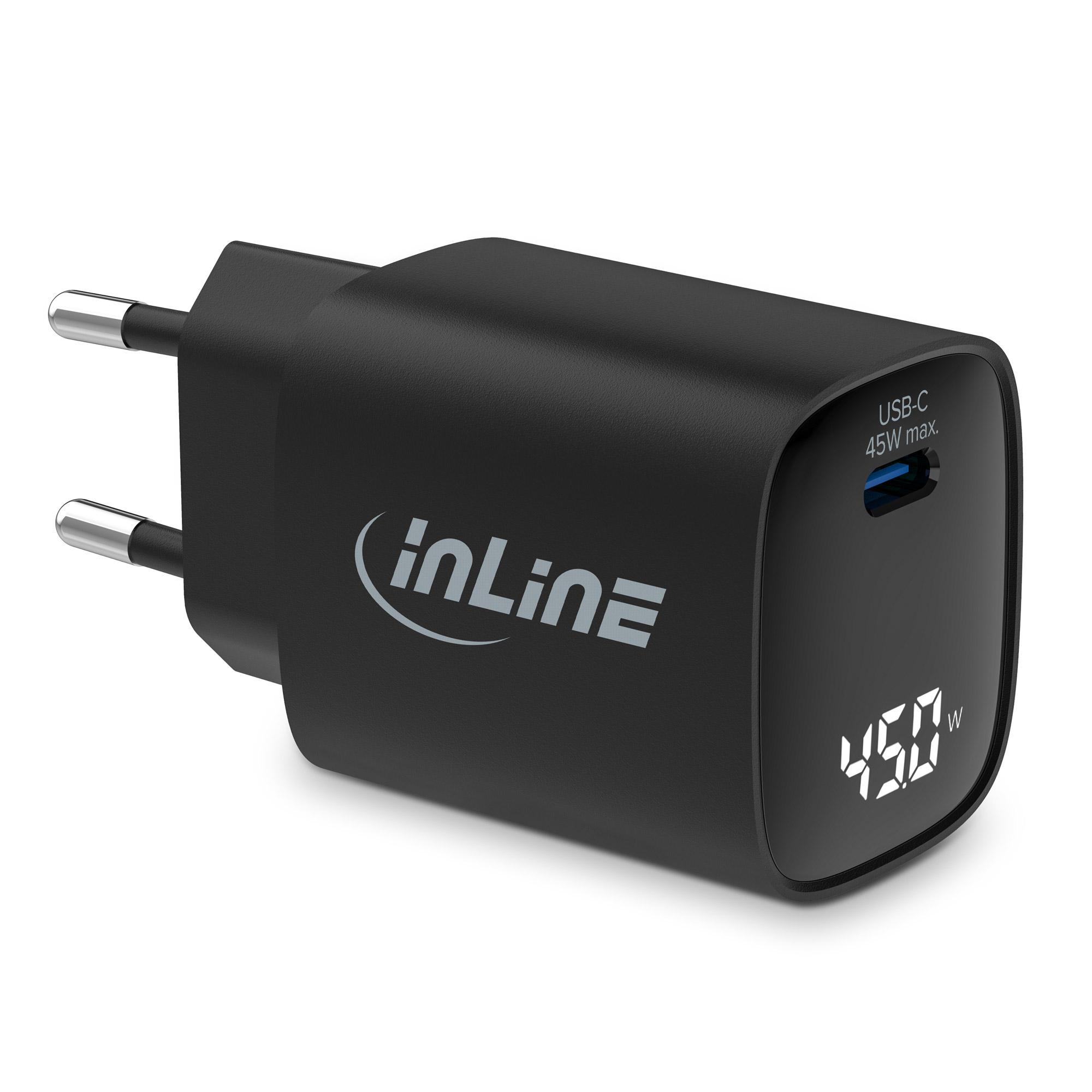 InLine Alimentatore USB PD caricatore GaN 1 porte USB-C 45W con display