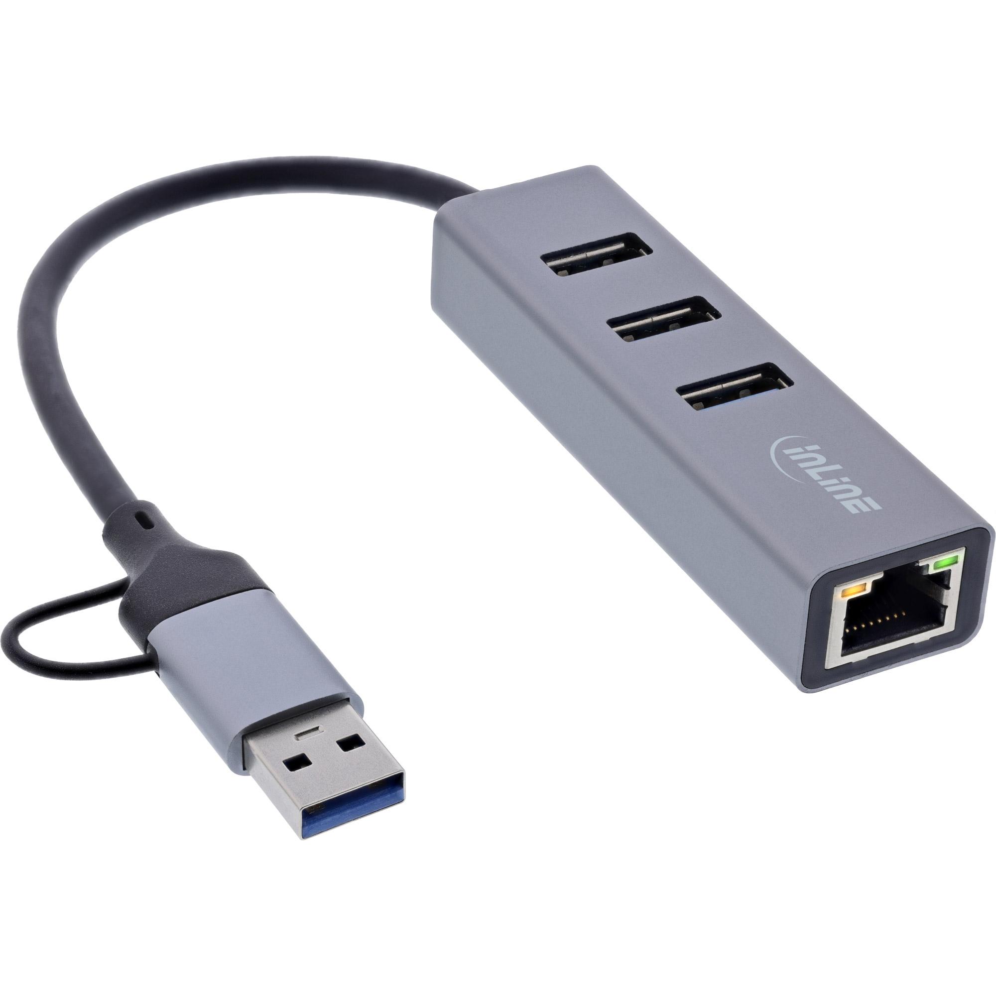 InLine 33380S hub di interfaccia USB 3.2 Gen 1 (3.1 Gen 1) Type-A + Type-C 5000 Mbit/s Grigio