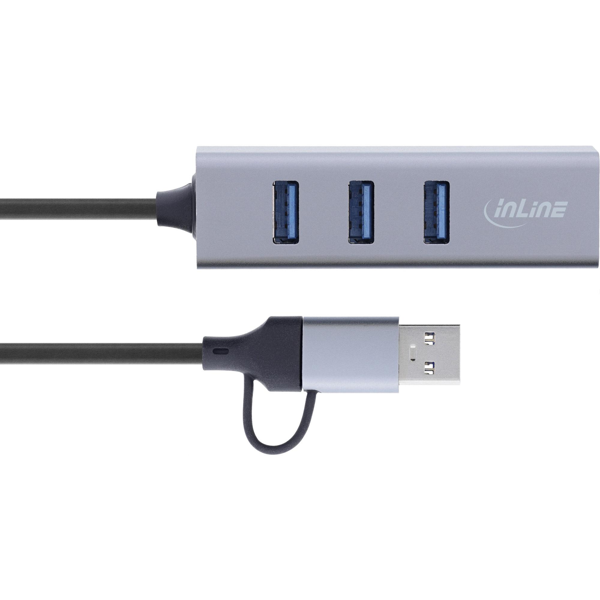 InLine 33380S hub di interfaccia USB 3.2 Gen 1 (3.1 Gen 1) Type-A + Type-C 5000 Mbit/s Grigio