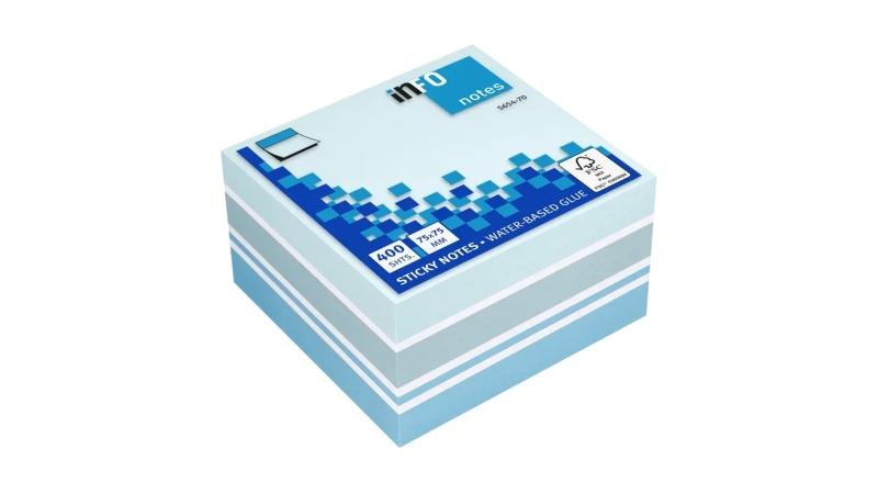 Global Notes inFO Cubo da 400 foglietti adesivi 75 x 75 mm - Certificato FSC - Colori Blu Riciclato Blu Pastello Blu Ultra e Bi