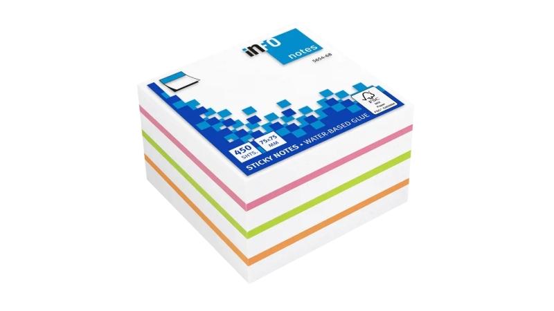 Global Notes inFO Cubo da 450 foglietti adesivi 75 x 75 mm - Certificato FSC - Colori verde arancione rosa e bianco