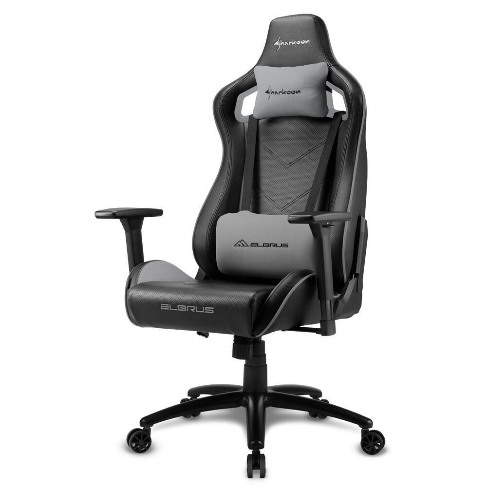 Sharkoon Elbrus 2 sedia da gioco nero/grigio (pelle sintetica telaio in acciaio braccioli 3d schiuma)