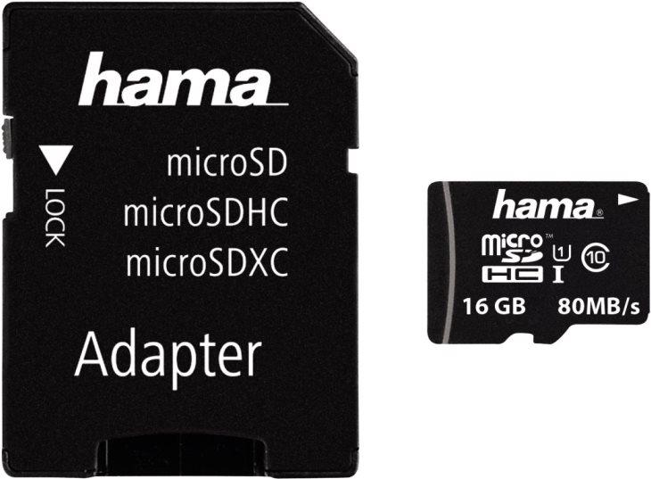 Hama microSDHC 16GB UHS-I Classe 10 (MicroSDHC 16GB w/ Adapter BLK - Hama MicroSDHC 16GB UHS Speed Class 10 UHS-I 80MB/s with S