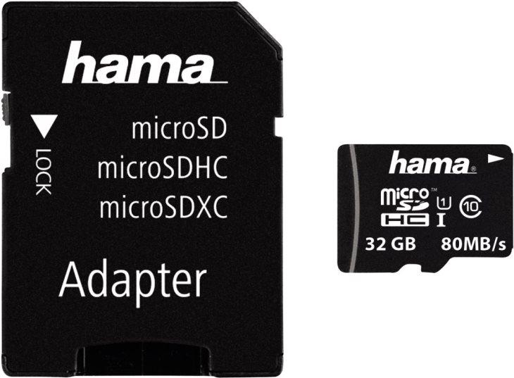 Hama microSDHC 32GB UHS-I Classe 10 (Hama 32GB MicroSDHC Card with SD Adapter Class 10 UHS-I Up to 80MB/s)