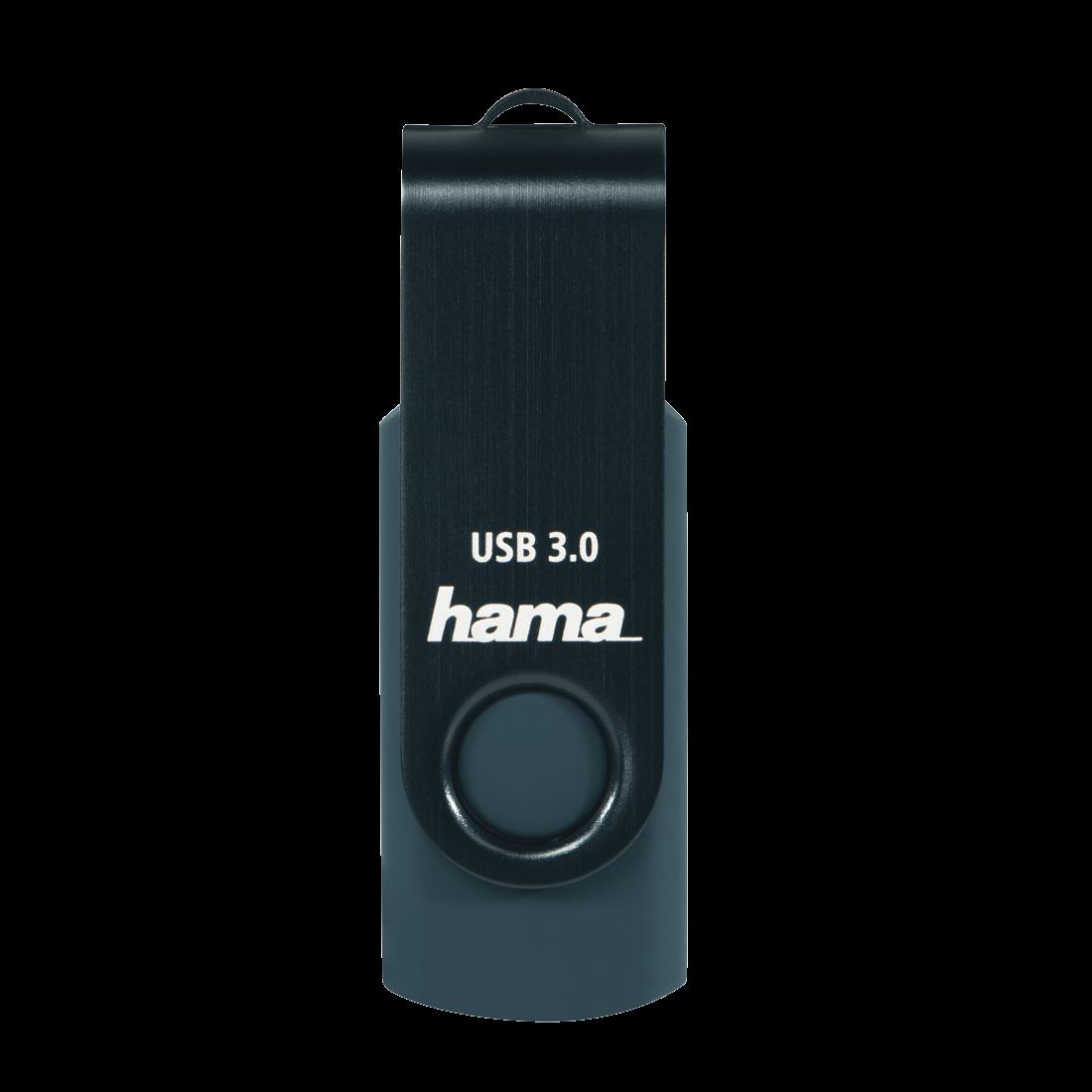 Hama Rotate 128GB USB 3.0 Memory Pen Rotating Cap Keyring Petrol Blue