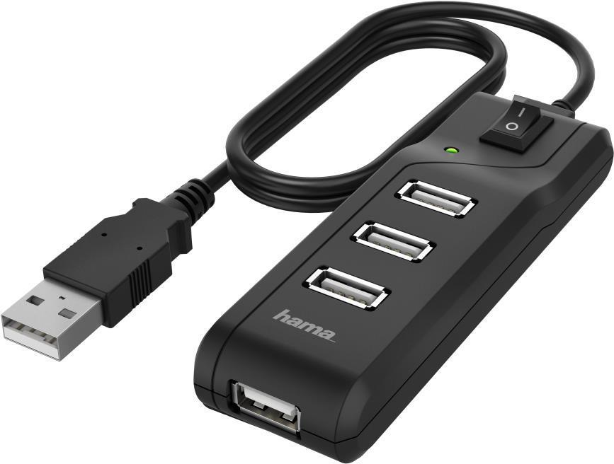 Hama External 4-Port USB 2.0 Hub USB Powered On/Off Switch Black