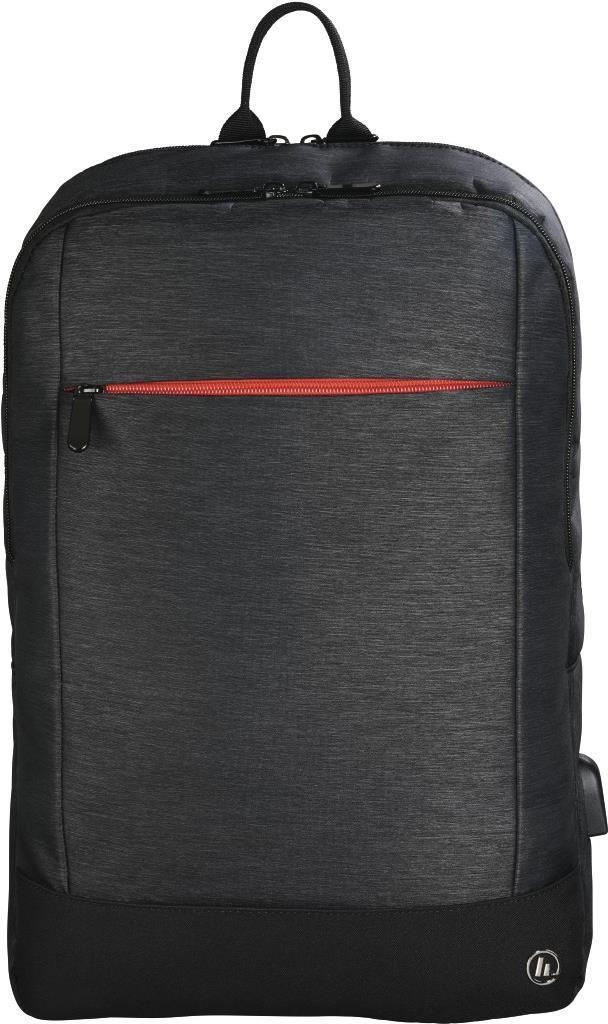 Hama Manchester Laptop Backpack Up to 15.6 USB Charging Port Padded Compartment Organiser Front Pockets Trolley Strap Black