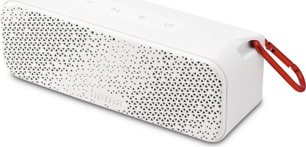 Hama PowerBrick 2.0 Bluetooth/3.5mm Jack 8W Portable Loudspeaker 2500mAh Battery IPX4 Waterproof Carabiner White