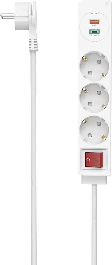 Ciabatta Hama a 3 vie USB-C/A 18 W PD/QC interruttore alimentazione piatta 14 m W (00223185)