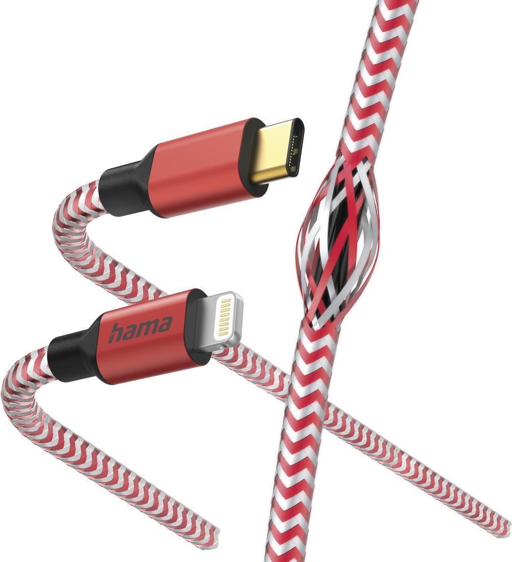 Hama Reflective Charging USB-C to Lightning Cable 480Mbps Nylon Sheath Gold-Plated 1.5 Metre Red