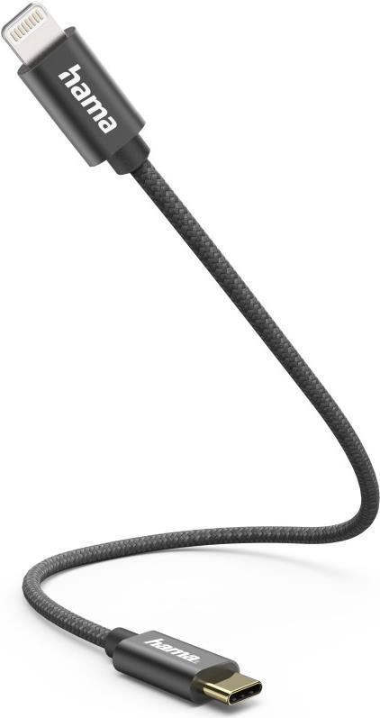 Hama 00201601 cavo Lightning 02 m Nero (Hama Charging/Data USB-C to Lightning Cable 480Mbps Nylon Sheath Gold-Plated 0.2 Metre