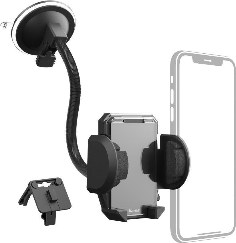 Hama Multi Telefono cellulare/smartphone Nero (Hama Multi 2-in-1 Mobile Phone Holder Suction Cup/Grating Clamp Flexible Arm 360