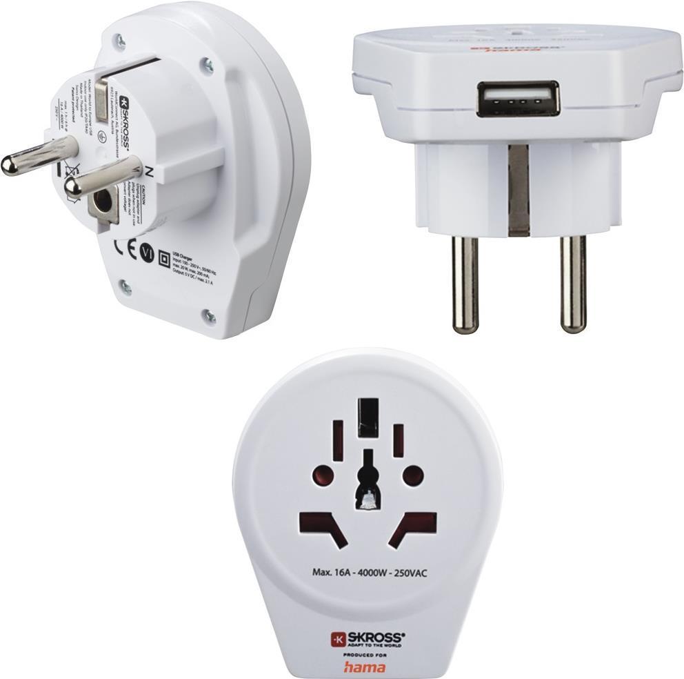 Hama World to Europe USB adattatore per presa di corrente Universale Bianco