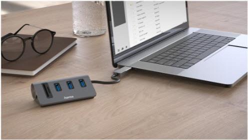 Hama External USB 3.2 Gen1 Hub/Card Reader 3x USB-A SD microSD USB Powered USB-C Adapter