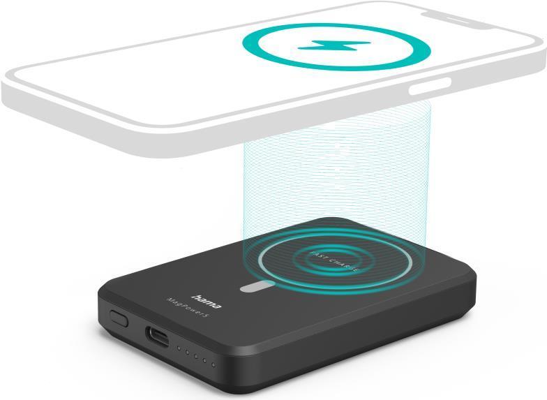 Hama MagPower5 5000 mAh Carica wireless Nero (Hama MagPower5 5000mAh Wireless Charging Powerbank for Apple MagSafe Compatible D