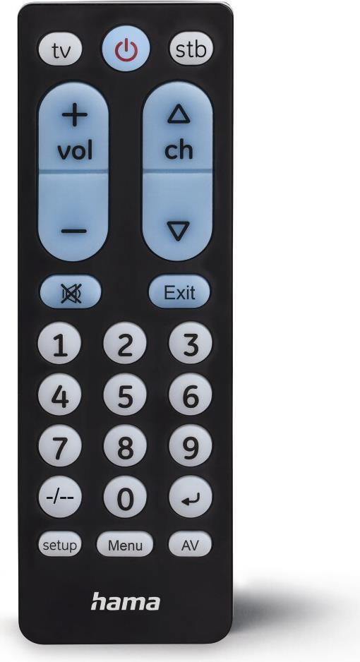 Hama Universal IR Remote Control for Over 1000 Devices Teachable Control 2 Devices Big Illuminating Buttons 10m Range