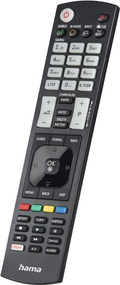 Hama Universal IR Remote Control for LG TVs Teachable Smart Buttons Illuminating Buttons 10m Range