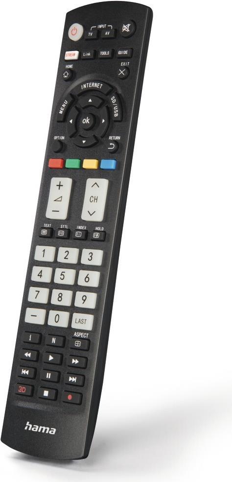Hama Universal IR Remote Control for Panasonic TVs Teachable Smart Buttons Illuminating Buttons 10m Range