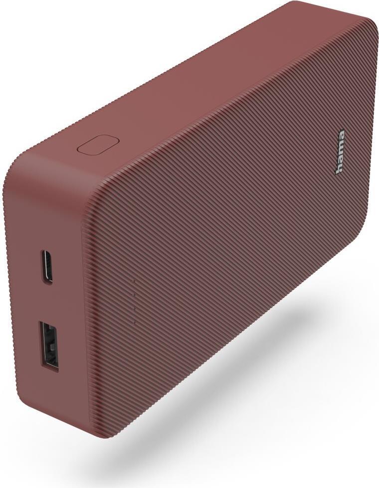 Hama Colour 20 Red 20000mAh Fast Charge Powerbank USB-A & USB-C LED Capacity Indicator