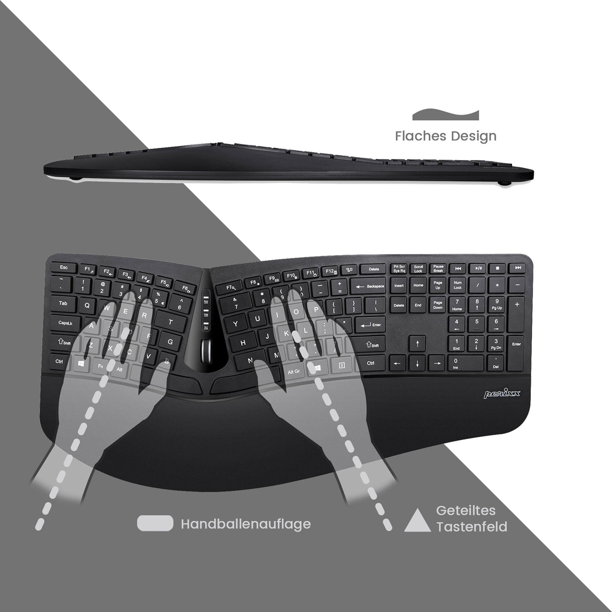 Perixx PERIDUO-605 - set tastiera e mouse - con rotella di scorrimento - wireless - 24 GHz - nero (11612)