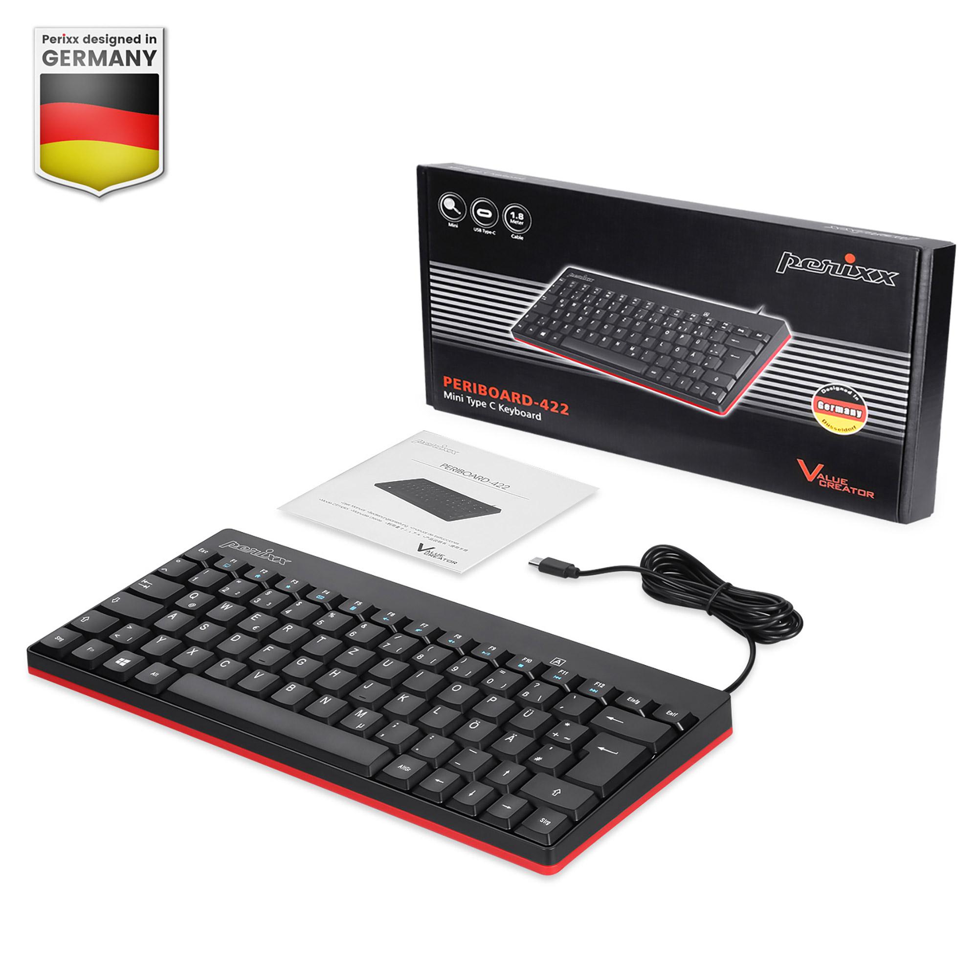 Perixx 11670 tastiera USB Qwerty German - US English Black (Periboard -422 DE)