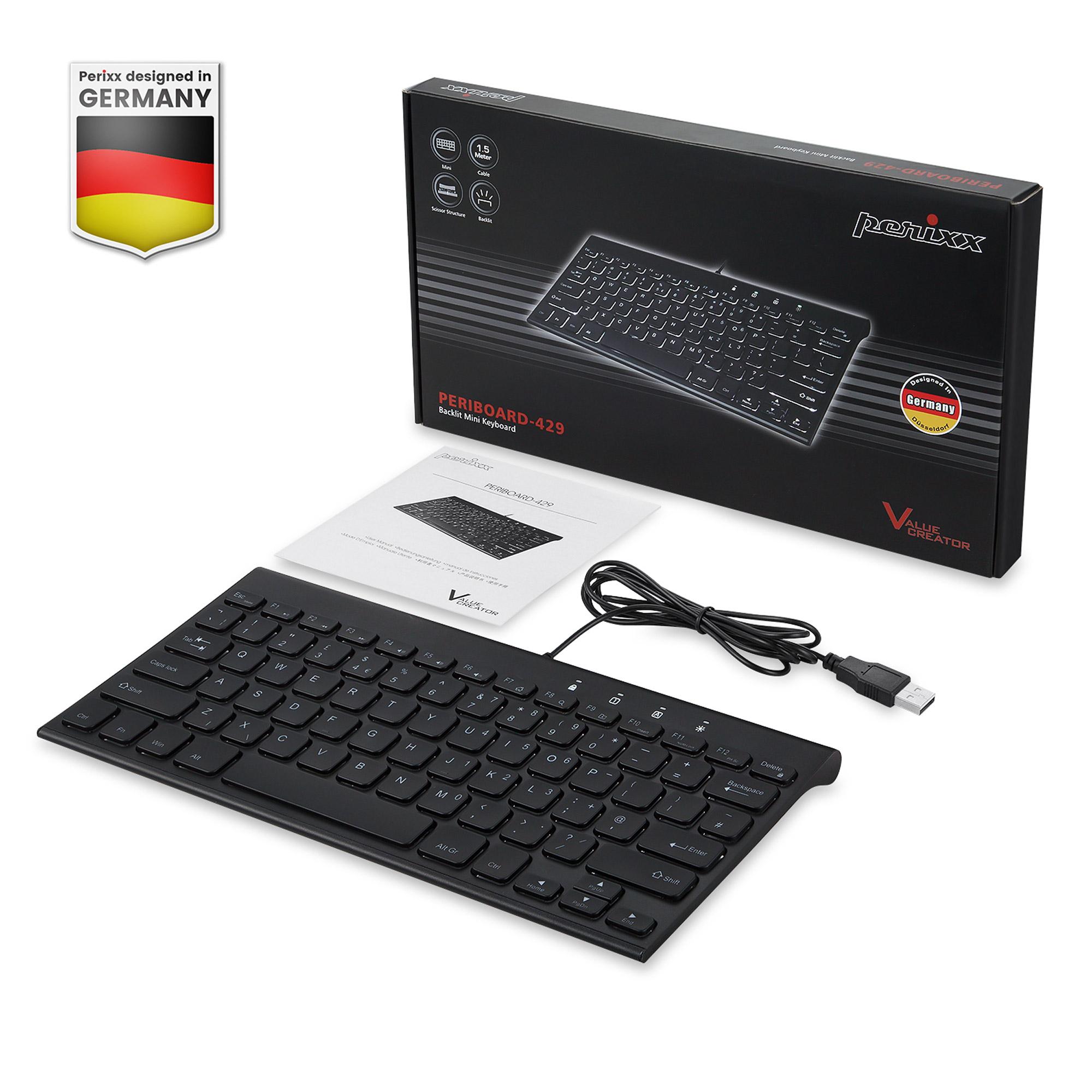 PERIXX PERIBOARD -429 DE Mini tastiera USB Wired con retroilluminazione - tastiera - touchpen - Qwertz (57150n)
