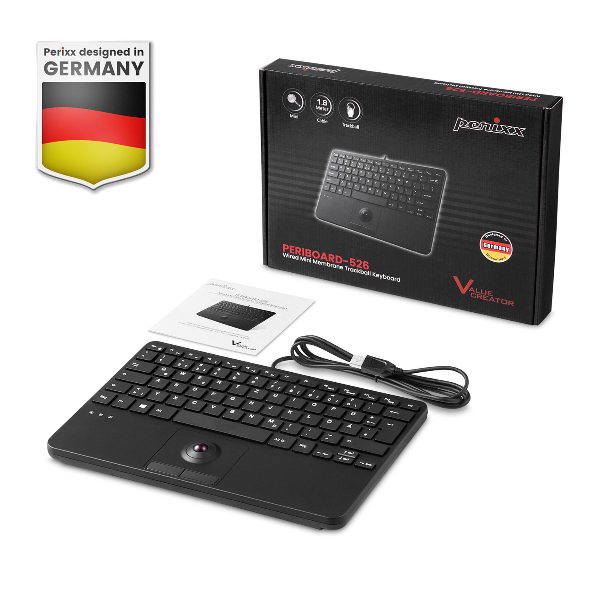 PERIXX PERIBOARD -526 H D DE MINI Tastiera USB con trackball - tasti a forbice - tastiera - touchpen - Visual - Qwertz - USB 2.