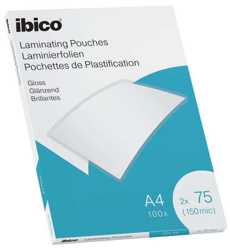 Ibico Scatola da 100 Fogli Laminati Lucidi A4 75 Micron - Finitura Cristallina Alta Lucentezza - Lamina Carta Foto Biglietti da