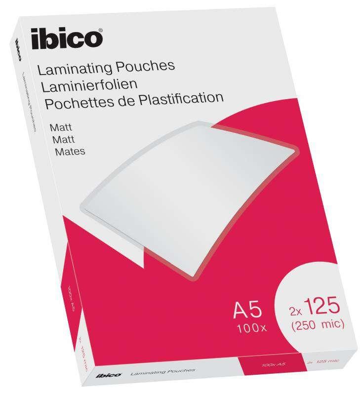 Ibico Scatola da 100 Fogli Laminati Opachi A5 125 Micron - Superficie Opaca - Lamina Carta Foto Biglietti da Visita - Trasparen