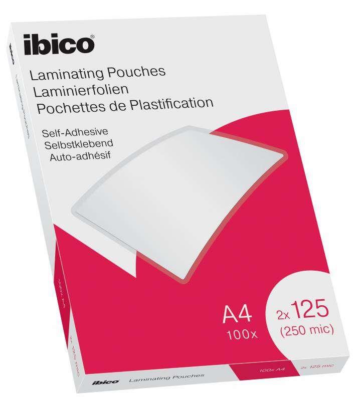 Ibico Scatola da 100 Fogli Laminati Autoadesivi A4 125 Micron - Finitura Cristallina Alta Lucida - Lamina Carta Foto Biglietti
