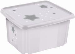Scatola di stoccaggio keeeper Karolina "stelle", scatola rotante/stacking da 45 litri con coperchio, da PP, bianco nordico, con