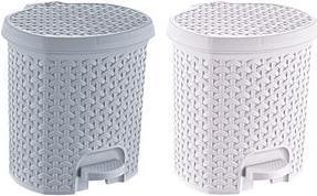 Secchio cosmetico Keeeper Tret "Tjark", 3 litri, secchio per rifiuti di pedale grigio nordico, look da rattan, con pedale, -1 p