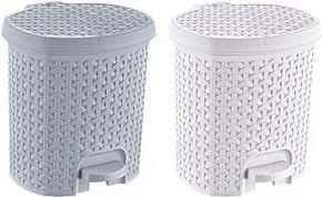 Secchio cosmetico Keeeper Tret "Tjark", 5,5 litri, secchio per rifiuti a pedale grigio nordico, look di rattan, con pedaledal,