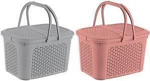 Cesto di picnic Keeeper "Inka", 28 litri, cestino della spesa grigio nordico con coperchio, in ottica di rattan, 2 maniglie, -1
